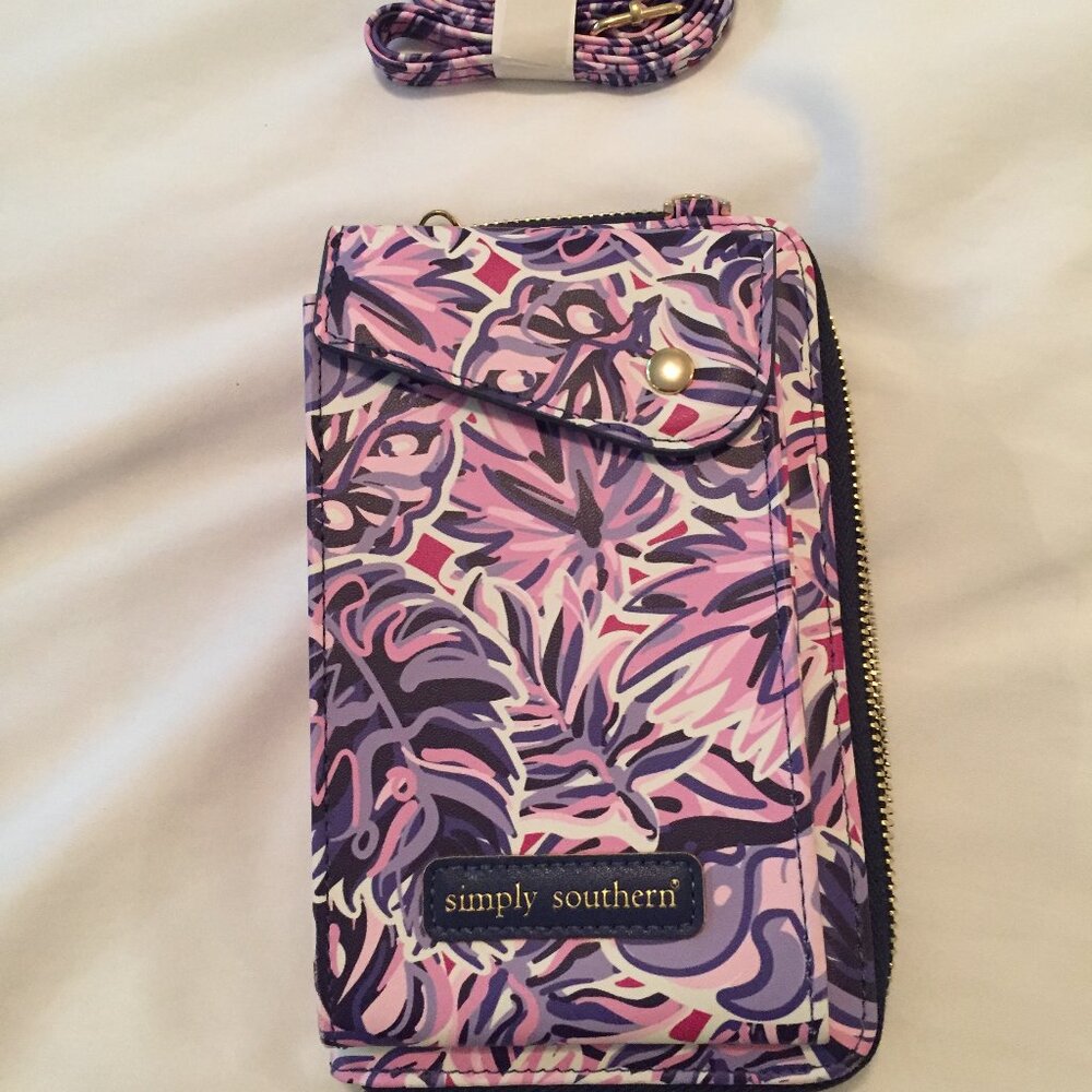 Simply Southern NWOT Purple/Pink Palm Leaf Phone Wallet Crossbody Bag